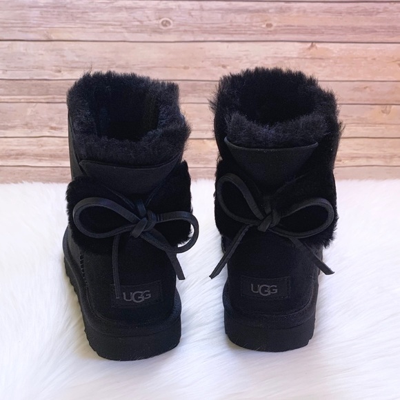UGG Classic Double Bow Mini Black Boots - Picture 3 of 7
